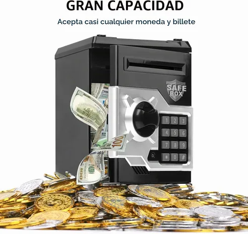 Vista 4 de Alcancía de diseño de cajero automático para niños y niñas, Vcertcpl - Mini alcancía con contraseña para monedas y dinero, con ranura automática