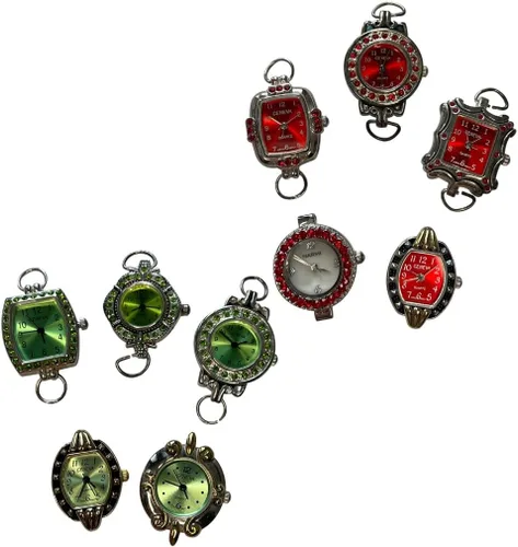 Vista 2 de NIMI Juego de 10 piezas de esfera de reloj de Navidad y rojo para abalorios y fabricación de joyas (paquete 1)