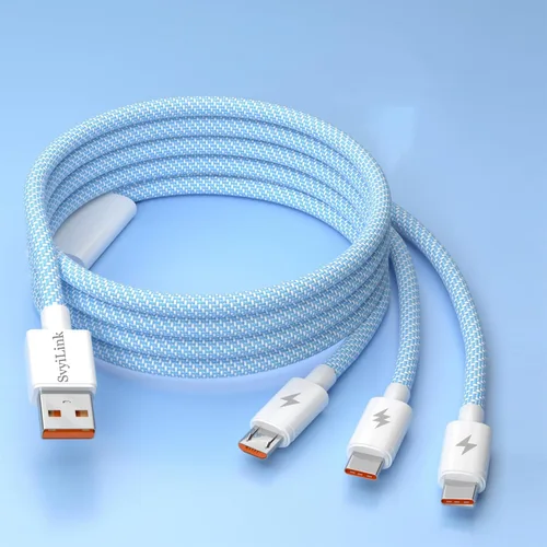 Vista 21 de Cable USB PD cargador rápido iluminado (USB 3 en 1 azul), cable de datos de teléfono, cable de carga de luz fluida, 39 pulgadas, material TPE
