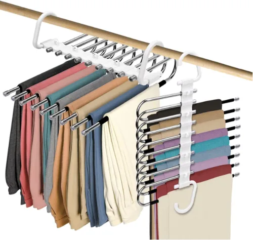 Vista 8 de Paquete de 2 perchas plegables de 9 capas para pantalones que ahorran espacio, percha multifuncional para pantalones, percha con agujero para colgar