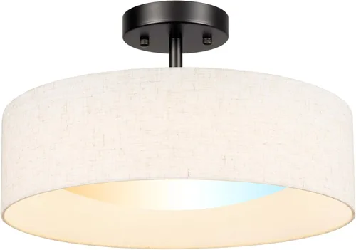 Vista 10 de Hamilyeah Lámpara de techo semiempotrada con pantalla de tela blanca, lámparas LED de 12 pulgadas para montaje en techo, lámpara de techo LED