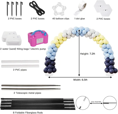 Vista 3 de rubfac Kit de arco de globos ajustable de 7.2 pies con bomba eléctrica, rosa, redondo, arco con bomba eléctrica, baby shower, boda, cumpleaños