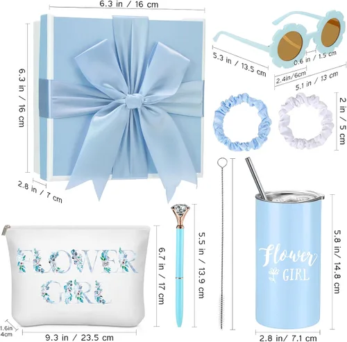 Vista 2 de Sieral Juego de 9 Piezas de Regalos de Propuesta para Niña de Flores, Vaso Personalizado para Niña de Flores con Pajita, Caja de Regalo para Novia