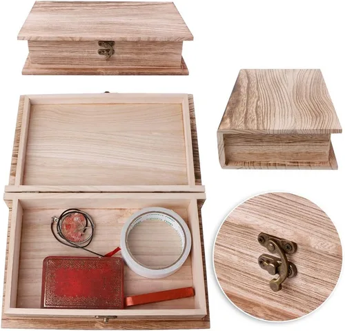 Vista 3 de Caja de madera con cierre con bisagras, caja de almacenamiento de joyas, organizador de artículos diversos