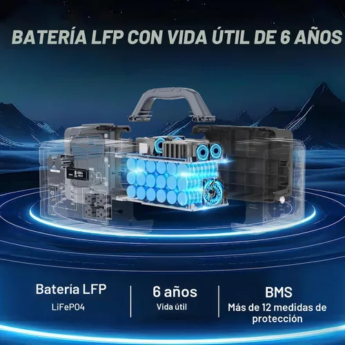 Vista 7 de Estación de energía portátil 1000W 1024Wh LiFePO4 para exteriores Gris