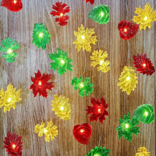 Vista 8 de Guirnalda de luces solares de hojas de otoño para decoración de jardín, luz impermeable para patio, Acción de Gracias, Navidad, 40 LED, 14 pies