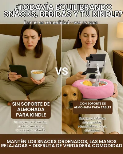 Vista 4 de Tablet Pillow Stand for Bed with Snack Bowls, Compatible with Kindle & iPad Fucsia