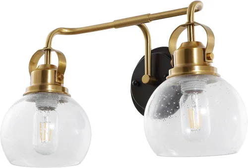 Vista 10 de JONATHAN Y Candelabro de metal con 1 luz de bronce aceitado dorado de 6 pulgadas, aplique de pared industrial para baño, con pantalla de vidrio