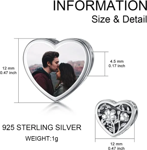 Vista 6 de PEIMKO Dije personalizado de plata de ley con diseño de corazón de flor de nacimiento y corazón de flor de nacimiento, pulsera de serpiente, regalo