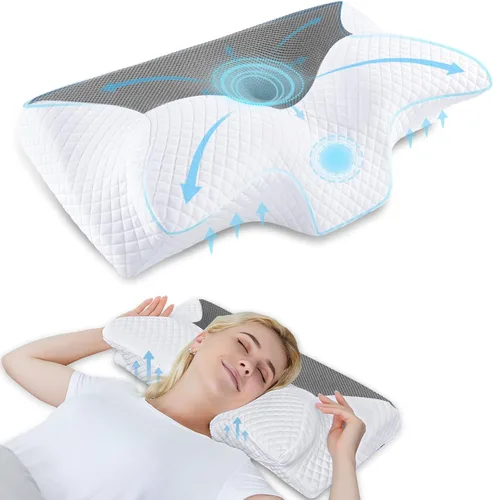 Vista 12 de HOMCA Almohada cervical de espuma viscoelástica con contorno para el alivio del dolor, almohada ortopédica para el cuello para quienes duermen