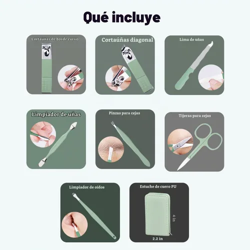 Vista 2 de Juego de manicura de 7 piezas, kit de cortaúñas de acero inoxidable, herramientas de belleza para el cuidado de las uñas, juego de relleno