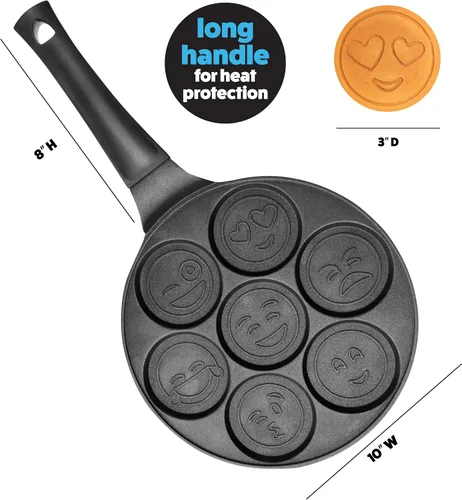 Vista 4 de Sartén mini para hotcakes con emojis - 7 caras sonrientes únicas para niños, sartén antiadherente para hotcakes con moldes para la estufa, plancha
