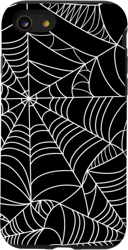 Vista 18 de iPhone 16 Spider Web Halloween Pattern Spooky on Black Case
