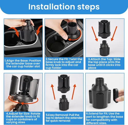 Vista 7 de Expansor de portavasos para automóvil con soporte y base ajustables, compatible con Yeti Ramblers de 10 a 64 oz, Stanley, Hydro Flask, Nalgene