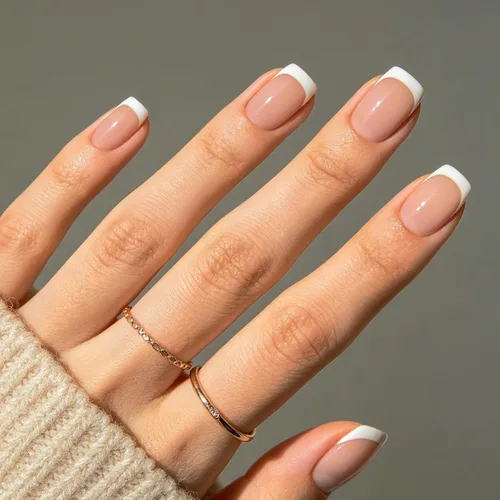 Vista 50 de Modelones Uñas postizas cuadradas cortas, color blanco y rosa, 32