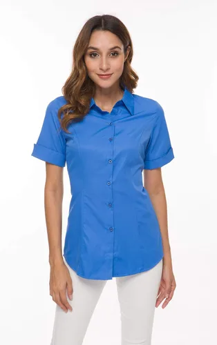 Vista 4 de Blusa básica de algodón simple y elástica con botones para mujer