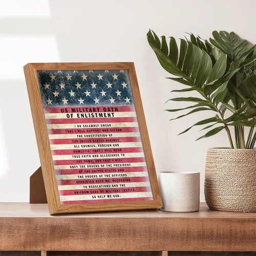 Vista 6 de Juramento Militar de Reclutamiento ENMARCADO - Arte de pared patriótico de la bandera americana, decoración - Regalo para soldados, ejército
