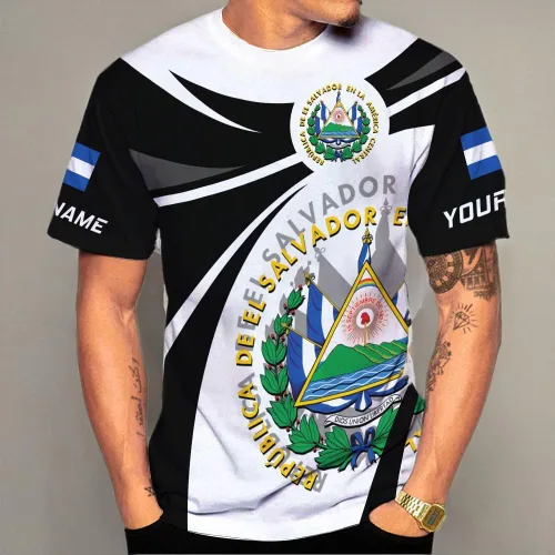 Vista 5 de Ligthuy - Camisa de El Salvador con nombre personalizado 3D, camiseta con la bandera de El Salvador para hombres y mujeres, camisetas unisex S-5XL