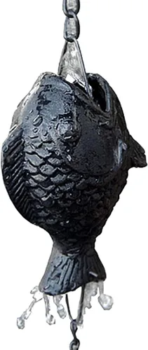 Vista 2 de Cadena de Lluvia Decorativa de Peces NACH, Cadenas de Lluvia de Hierro Fundido de Alta Resistencia para Canalón, Bajante, Drenaje, 183 cm (6 pies)
