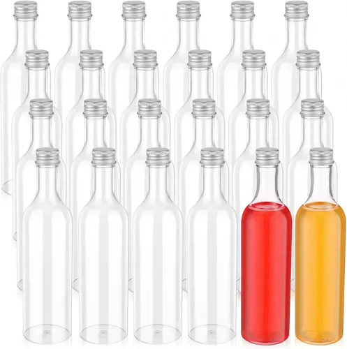 Vista 9 de Patelai 24 botellas de vino de plástico con tapas de 11 onzas de cuello largo, botellas de plástico de cuarto de galón con tapas de rosca