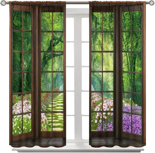 Vista 112 de Cortinas de paisaje, ventana 3D, primavera, bosque, vida silvestre, paisajes de naturaleza, dormitorio, sala de estar, cortinas térmicas opacas de 2