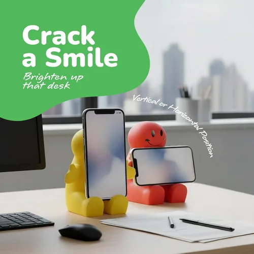 Vista 6 de ArtCreativity Paquete de 3 soportes para teléfono de 4 pulgadas, diseño de sonrisa bonita, soporte para teléfono inteligente, juguete para aliviar