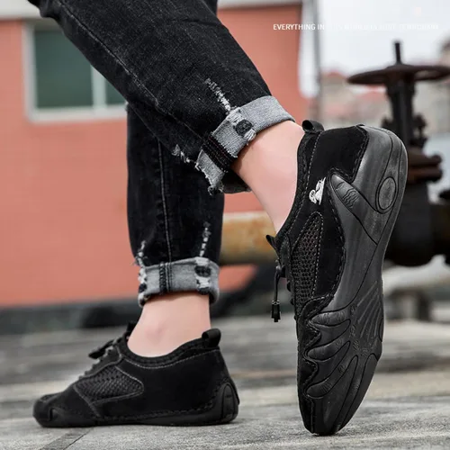 Vista 6 de Boxpopla Zapatos deportivos de malla para hombre para senderismo y caminar, zapatos deportivos de verano, transpirables, antideslizantes, ligeros