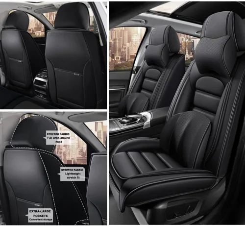 Vista 35 de 5 fundas de asiento para Chevy Aveo 2005-2023, fundas de asiento de automóvil de cuero, impermeables, antideslizantes, suaves, cómodas fundas