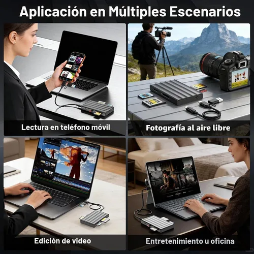 Vista 9 de CFexpress Lector de tarjetas tipo A/B, 4 en 1 UHS-II SD4.0 y lector de tarjetas Micro SD/TF de 10 Gbps USB 3.2 Gen 2 CFexpress tipo B/A adaptador