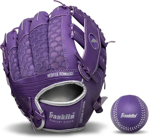 Vista 14 de Franklin Sports Guantes Meshtek + pelota para niños Azul marino/Lima/Naranja