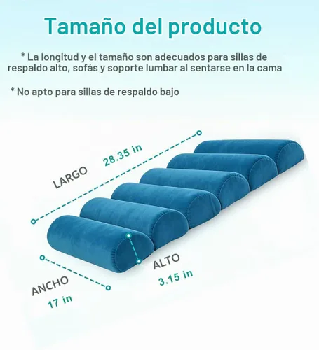 Vista 2 de Almohada de apoyo lumbar para silla de oficina con respaldo alto Terciopelo azul corto