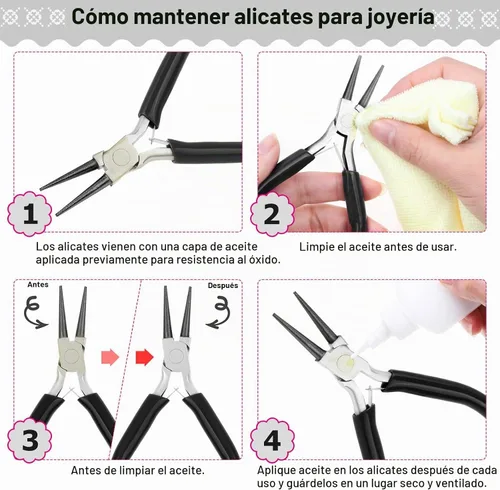 Vista 2 de Alicates de joyería, juego de alicates de cuentas cridoz con alicates de punta de aguja, alicates de punta redonda y cortador de alambre para hacer