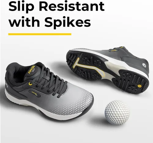 Vista 2 de FitVille Zapatos de golf anchos y extra anchos para hombre, zapatos de golf profesionales impermeables para exteriores para hombres
