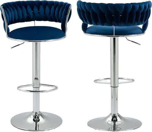 Vista 10 de Kakotito Taburetes de bar con respaldo y reposapiés, taburetes de bar ajustables con patas plateadas, taburete de bar retro y taburete de bar