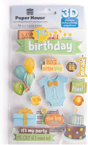 Vista 4 de Paper House Productions STDM-209E Adhesivos 3D, 1er Cumpleaños 'Boy', 5" x 7