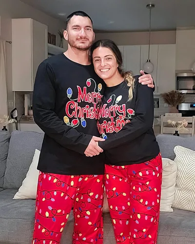 Vista 3 de SOLOYEE Pijamas de Navidad a juego para parejas, conjuntos de pijamas clásicos a cuadros para adultos, ropa de dormir de Navidad para familia