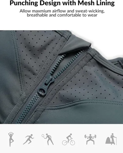 Vista 5 de Yvette Sujetadores deportivos ajustables para mujer de alto impacto, brasier deportivo con cremallera frontal, talla grande para correr y entrenar
