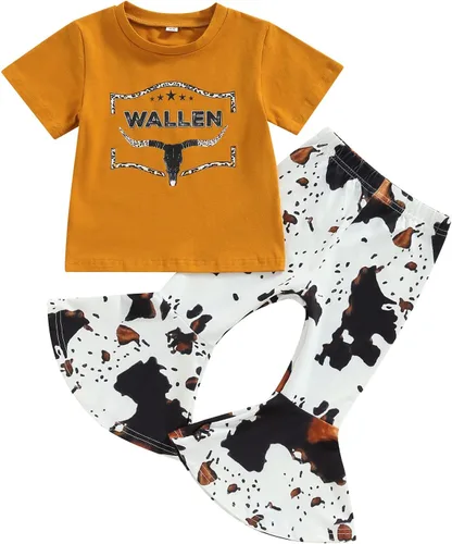 Vista 2 de YINGISFITM Ropa de verano para niña pequeña, camiseta de manga corta, con borla, parte superior acampanada, pantalones, traje de primavera, ropa