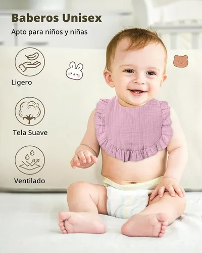 Vista 5 de Lictin Juego de 8 baberos de muselina para bebé - Baberos tipo bandana para babeo y dentición, de algodón unisex Marrón