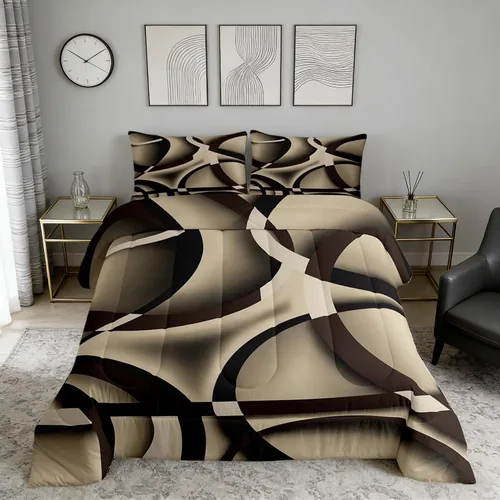 Vista 54 de Castle Fairy Juego de edredón con estampado azteca occidental, juego de ropa de cama geométrica a rayas marrones para niños y adolescentes