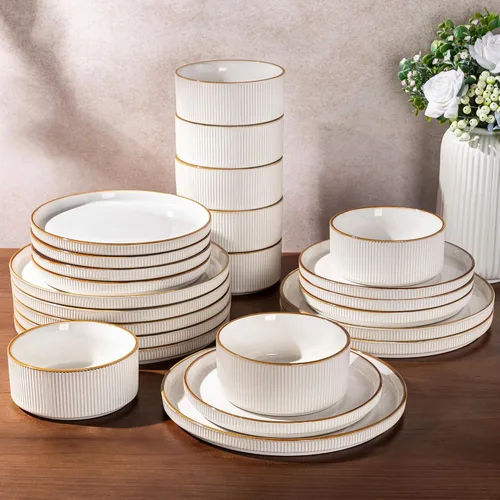 Vista 38 de GBHOME Stoneware Dinnerware Sets for 4, 12-Piece Plates and Bowls Set