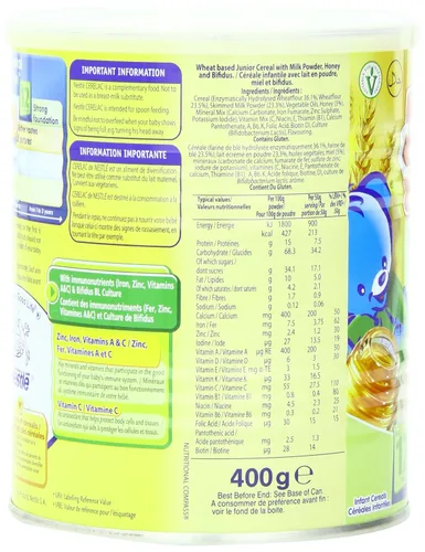 Vista 2 de Nestle Cerelac, miel y trigo con leche (de 12 meses), latas de 14.11 onzas (paquete de 4)