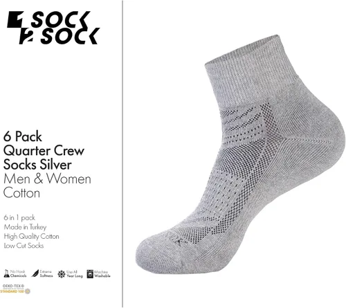 Vista 3 de 1SOCK2SOCK Paquete de 6 calcetines deportivos de algodón para hombres y mujeres, de algodón, corte bajo, calcetines para correr