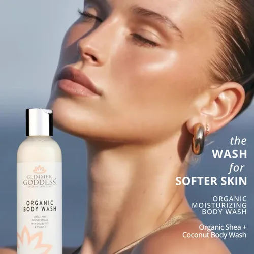 Vista 5 de GLIMMER GODDESS Gel de baño hidratante orgánico, orgánico, vegano, suave para el cabello facial y corporal, con manteca de karité y aceite de coco