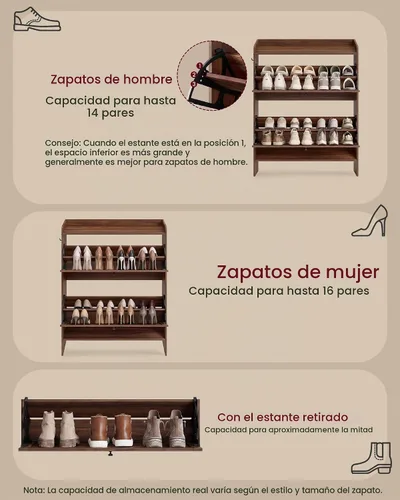 Vista 5 de VASAGLE Organizador estrecho de almacenamiento de zapatos con 2 cajones Nogal Castaño