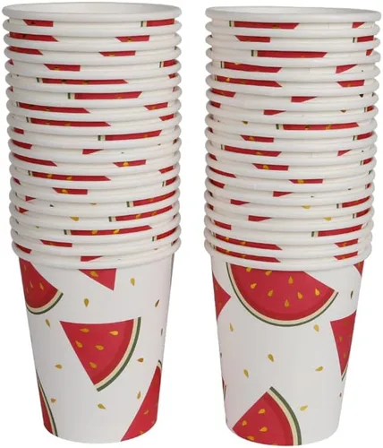 Vista 10 de Geeklife Vasos de papel de cereza dorada, 9 onzas de papel de cerezas, frutas y cerezas, desechables, vasos de papel decorativos a granel, 40