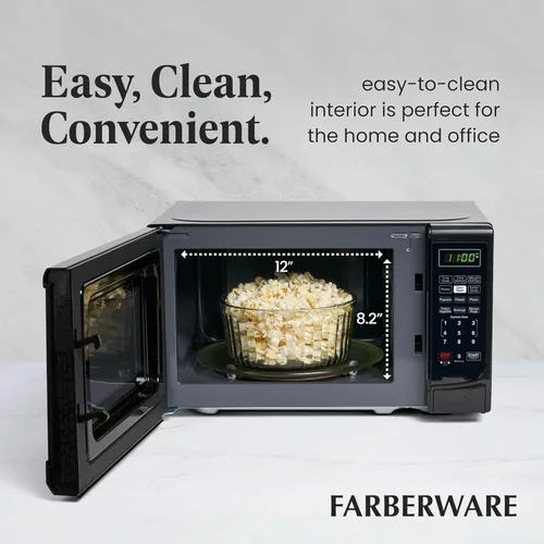 Vista 5 de Farberware Horno microondas de encimera de 0.7 pies cúbicos, 700 vatios de potencia, configuración de cocción automática, descongelación, fácil Negro