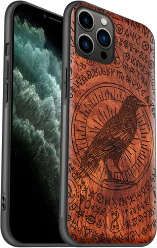Vista 11 de Carveit Funda de madera para iPhone 11 Pro [madera natural y TPU suave negro] a prueba de golpes, protector de teléfono de madera único compatible