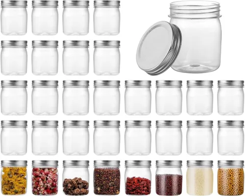 Vista 9 de Tarros de plástico reutilizables con tapa hermética plateada, tarros transparentes de 8 onzas para alimentos secos, café, sin BPA