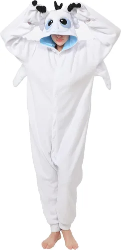 Vista 3 de dressfan Mameluco de dragón de animal disfraz de Navidad Halloween pijamas unisex para adultos adolescentes blanco y negro Blanco
